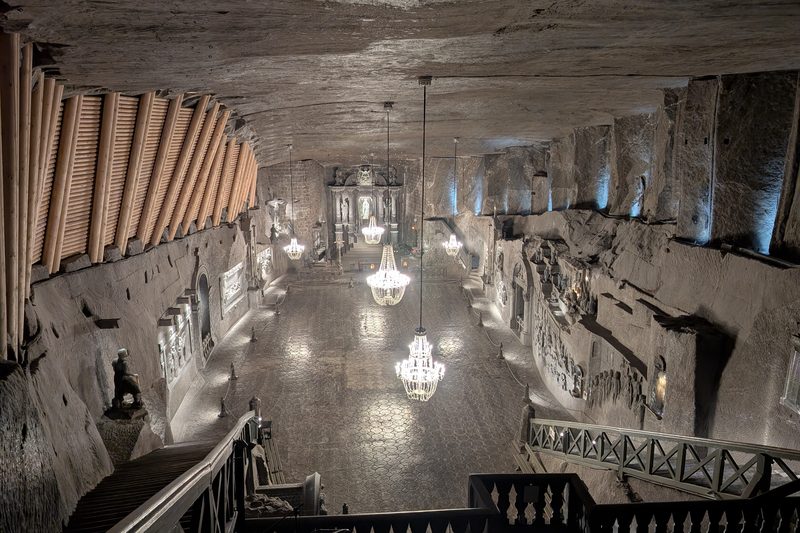 The chapel of Saint Kinga, carved entirely of salt, in the Wieliczka salt mine (March 2026)