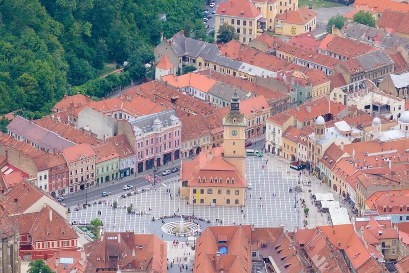 The Town Hall Square of Brașov seen from the Tâmpa