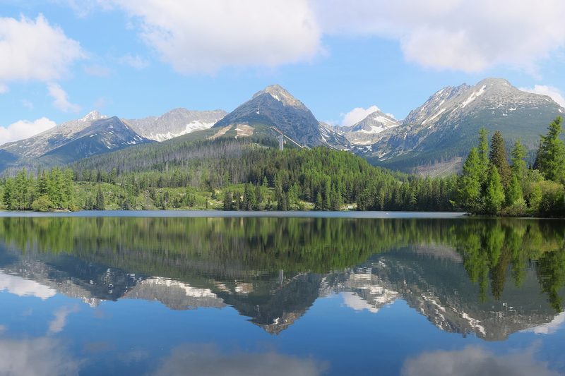 Štrbské pleso with the summits of the High Tatras (June 2019)