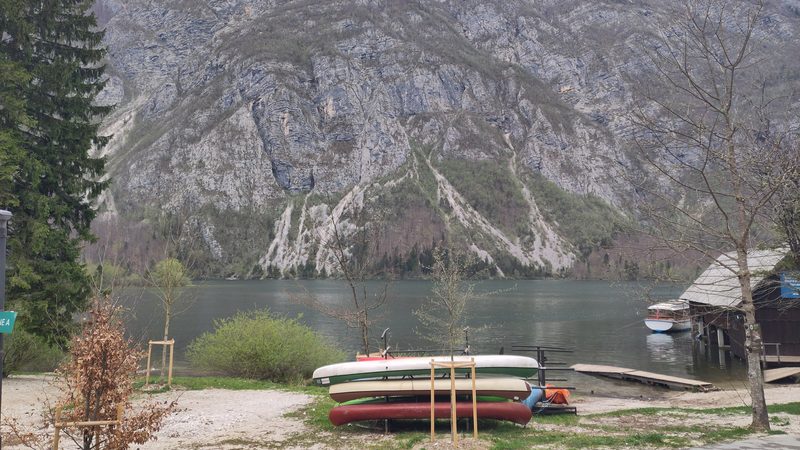 Boats at the campsite on Lake Bohinj