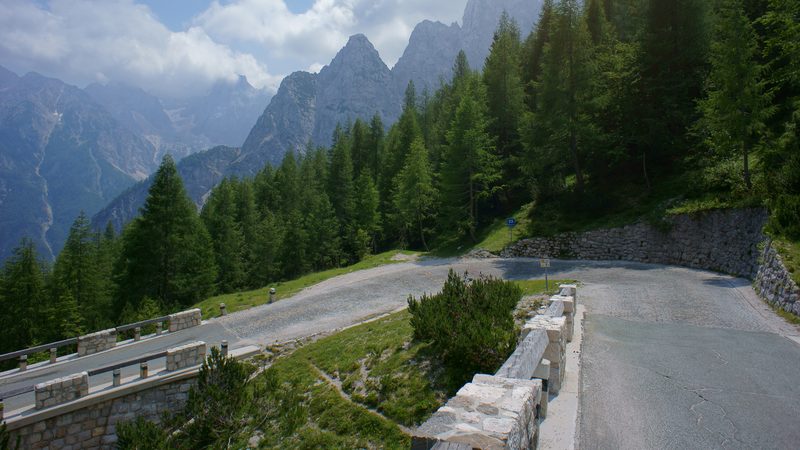 The mountain road to the Vršič Pass