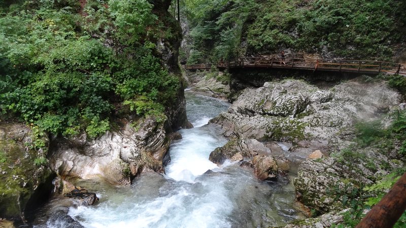 Wooden path through Vintgar Gorge near Bled
