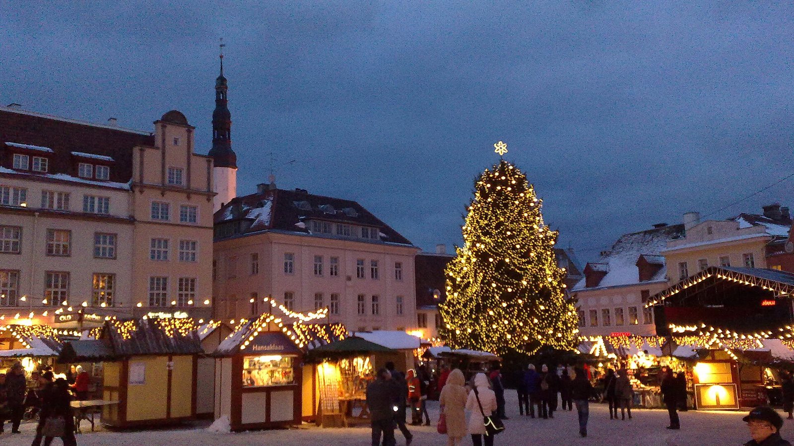 Christmas market on Raekoja plats in Tallinn with the big Christmas tree